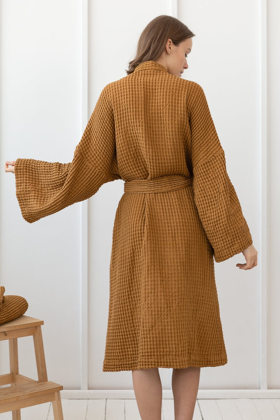 Amber linen waffle robe - Linen Couture