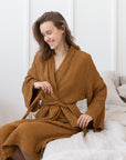 Amber linen waffle robe - Linen Couture