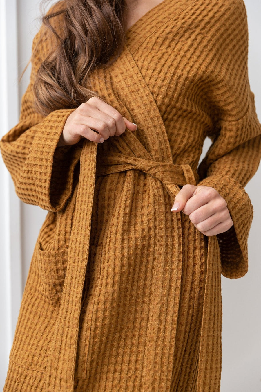 Amber linen waffle robe - Linen Couture