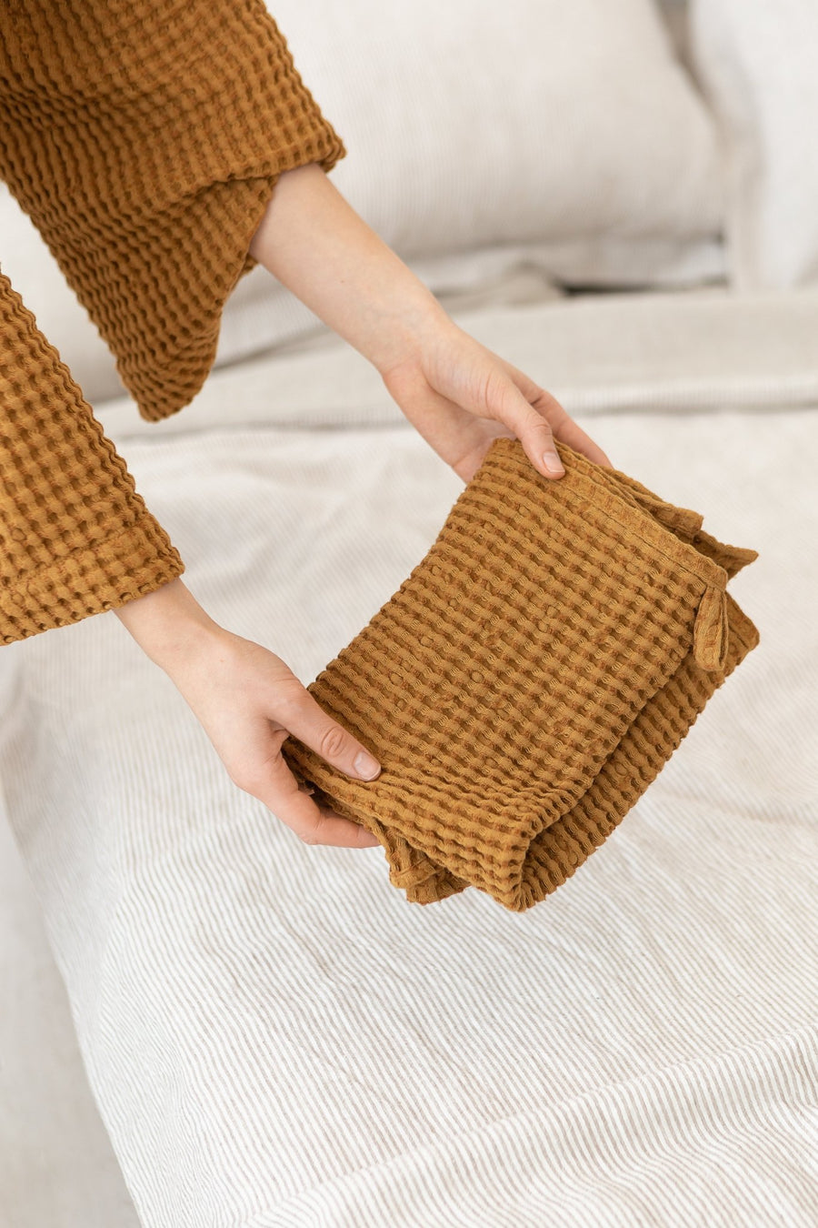 Amber waffle linen towel - Linen Couture