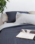 Asphalt and Light Grey double sided linen bedding set, two tones - Linen Couture