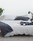 Asphalt and Light Grey double sided linen bedding set, two tones - Linen Couture