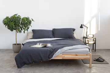 Asphalt and Light Grey double sided linen bedding set, two tones - Linen Couture