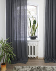 Asphalt Grey linen curtain with tabs - Linen Couture