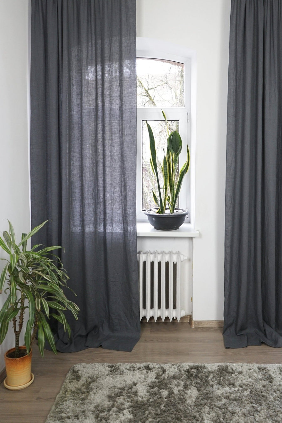 Asphalt Grey linen curtain with tabs - Linen Couture