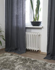 Asphalt Grey linen curtain with tabs - Linen Couture