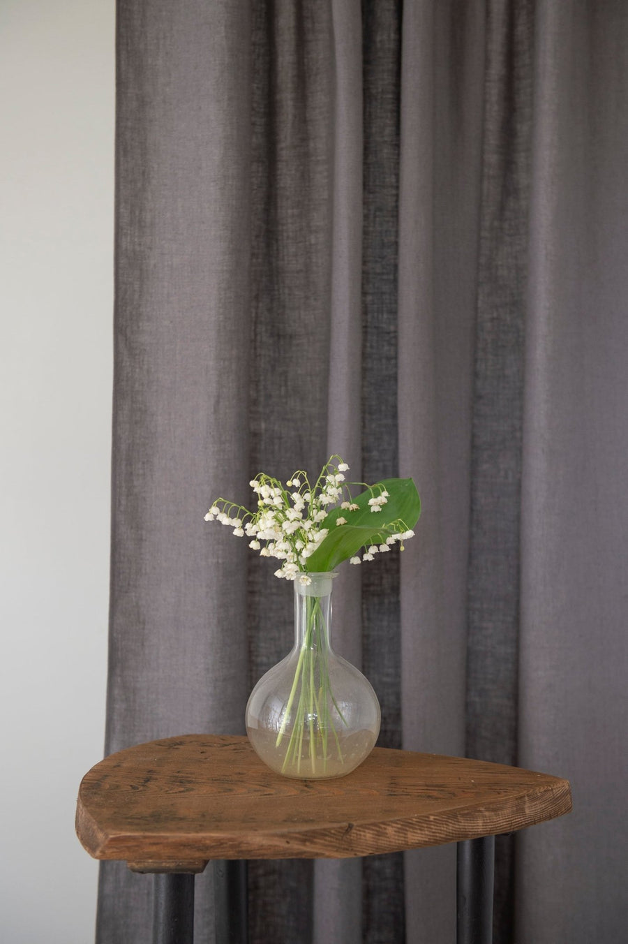 Asphalt Grey linen curtain with tabs - Linen Couture