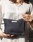 Asphalt grey linen large makeup bag with zipper - Linen Couture