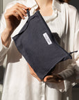 Asphalt grey linen large makeup bag with zipper - Linen Couture