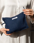 Asphalt grey linen large makeup bag with zipper - Linen Couture