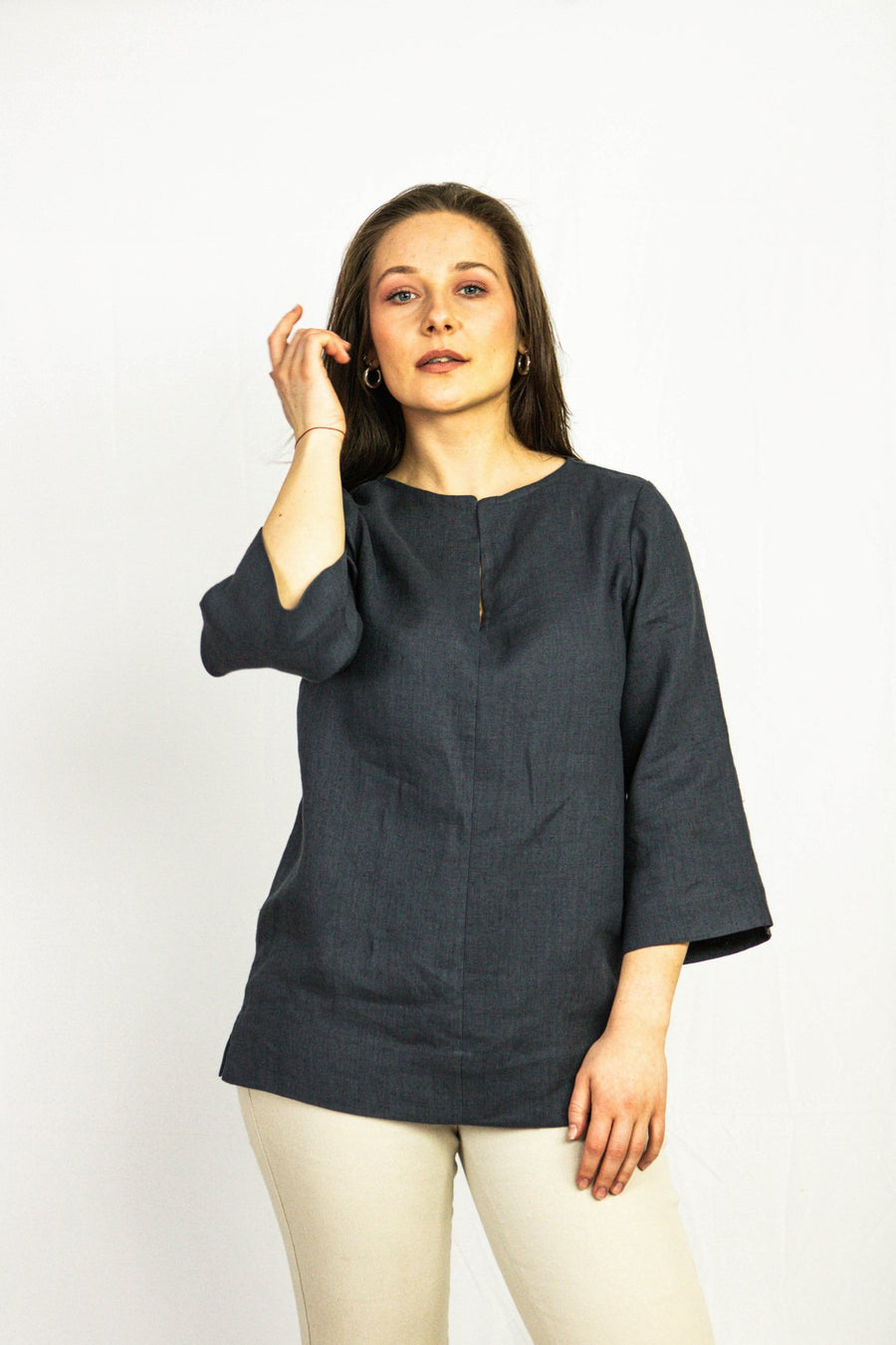 Asphalt Grey linen oversize top - Linen Couture