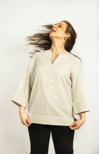 Asphalt Grey linen oversize top - Linen Couture