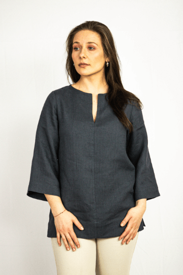 Asphalt Grey linen oversize top - Linen Couture