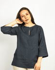 Asphalt Grey linen oversize top - Linen Couture