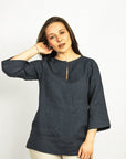 Asphalt Grey linen oversize top - Linen Couture