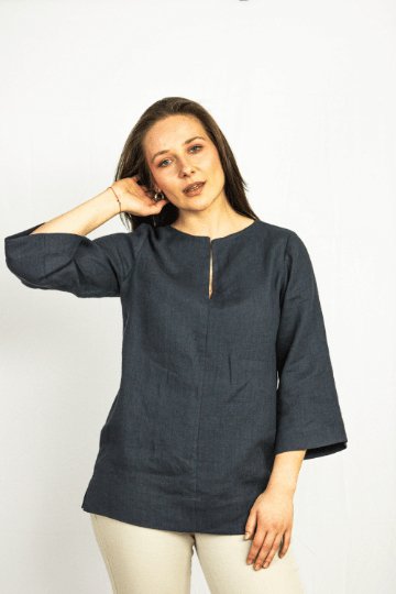 Asphalt Grey linen oversize top - Linen Couture