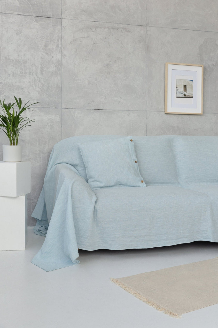 Baby Blue linen couch cover - Linen Couture