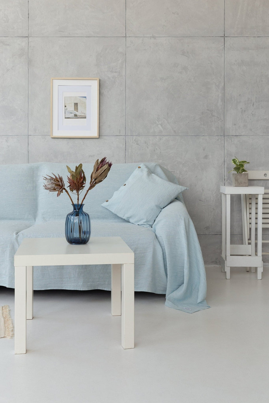 Baby Blue linen couch cover - Linen Couture