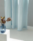 Baby Blue linen curtain with pleating tape and crown - Linen Couture