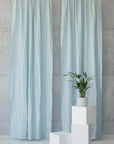 Baby Blue linen curtain with pleating tape and crown - Linen Couture