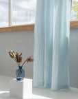 Baby Blue linen curtain with pleating tape and crown - Linen Couture