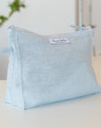 Baby Blue linen large makeup bag - Linen Couture