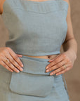 Bella Vita Set in Greyish Mint | Linen Crop Top and Midi Skirt - Linen Couture