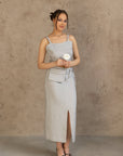 Bella Vita Set in Light Grey | Linen Crop Top and Midi Skirt - Linen Couture