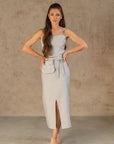 Bella Vita Set in Light Grey | Linen Crop Top and Midi Skirt - Linen Couture