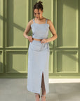 Bella Vita Set in Light Grey | Linen Crop Top and Midi Skirt - Linen Couture