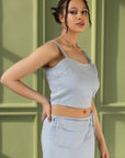 Bella Vita Set in Light Grey | Linen Crop Top and Midi Skirt - Linen Couture