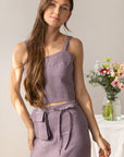 Bella Vita Set in Pastel Plum | Linen Crop Top and Midi Skirt - Linen Couture