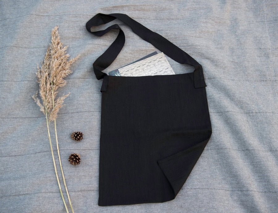 Black crossbody linen bag - Linen Couture