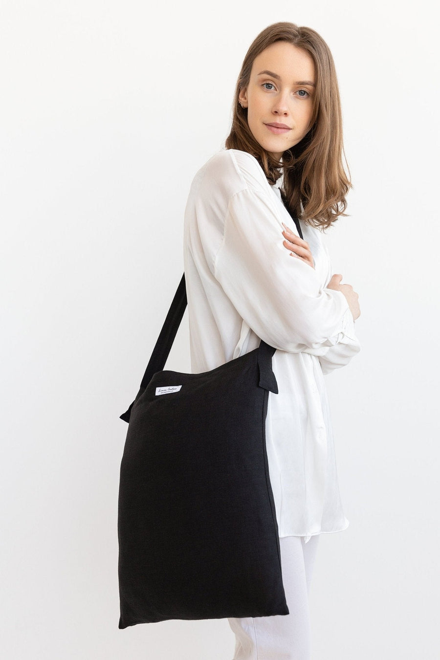 Black linen crossbody bag - Linen Couture