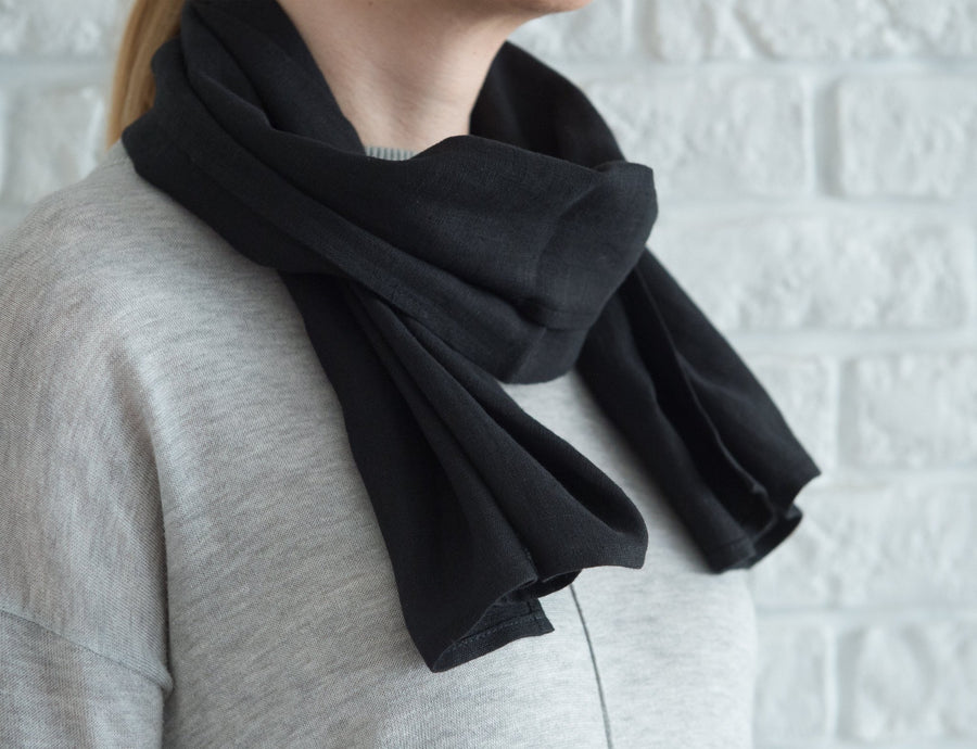 Black linen scarf - Linen Couture