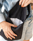 Black Linen Shoulder Bag with Coconut Buttons and Adjustable Strap - Linen Couture