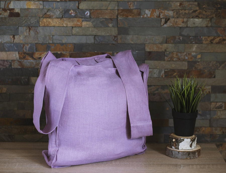 Black linen tote bag with inside pocket - Linen Couture