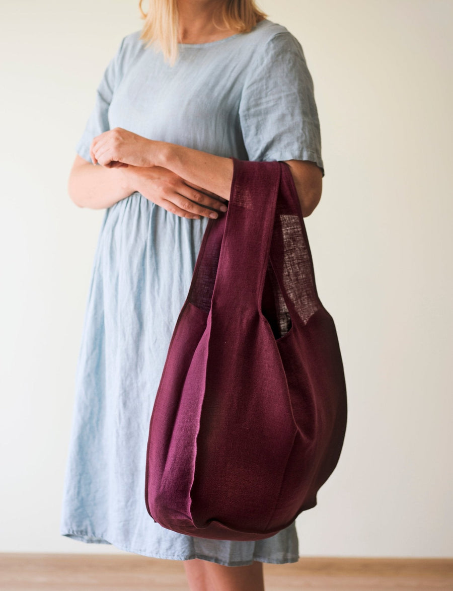 Black linen tote bag with inside pocket - Linen Couture