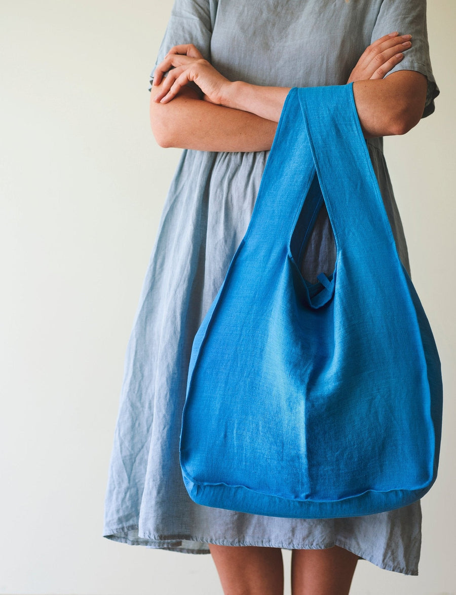 Black linen tote bag with inside pocket - Linen Couture