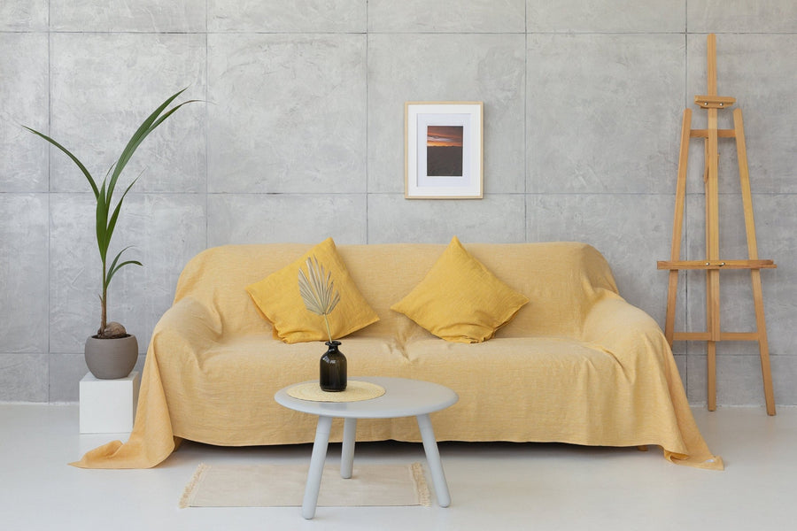 Canary Yellow linen couch cover - Linen Couture