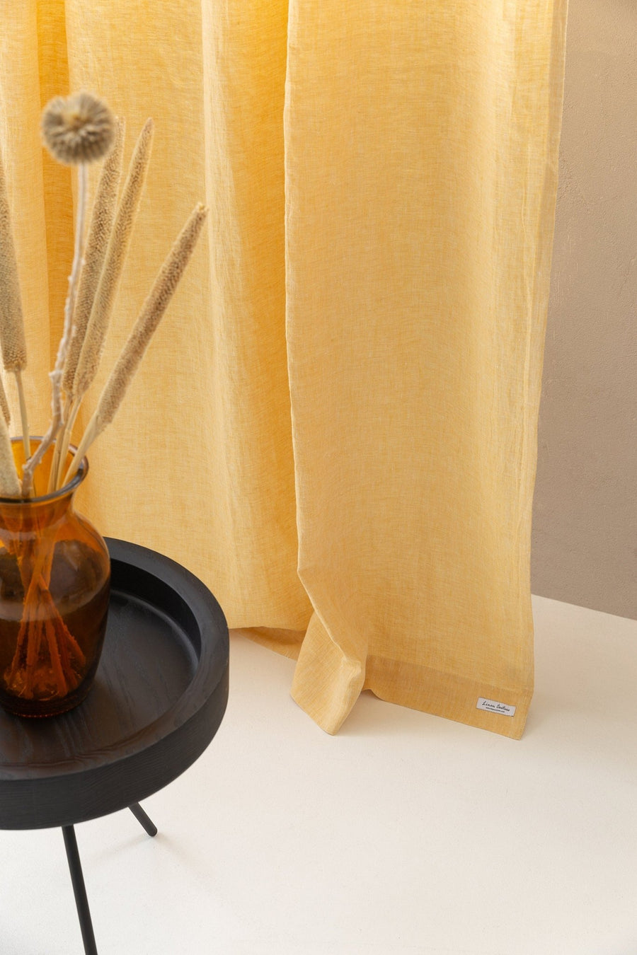 Canary Yellow linen curtain with pleating tape - Linen Couture