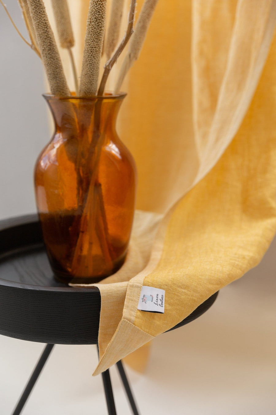 Canary Yellow linen curtain with pleating tape - Linen Couture