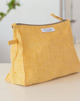 Canary Yellow linen large cosmetic bag - Linen Couture