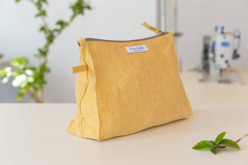 Canary Yellow linen large cosmetic bag - Linen Couture