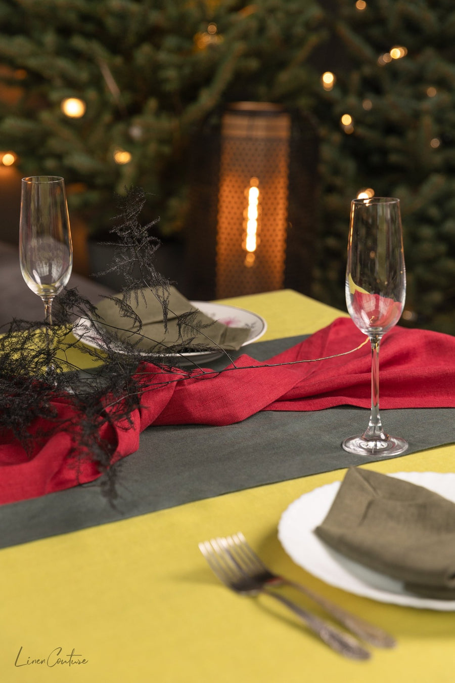 Christmas Greyish Green Dining Table Runner - Linen Couture