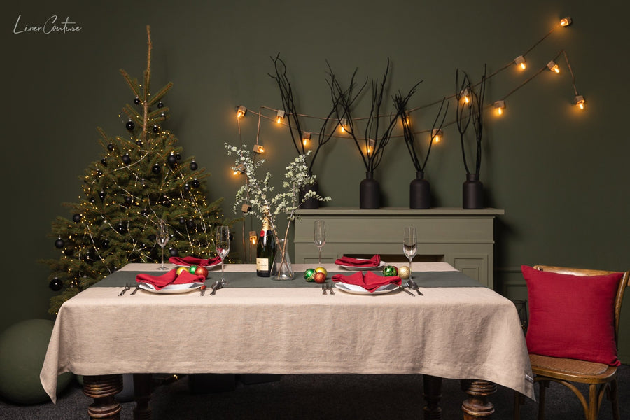 Christmas Greyish Green Dining Table Runner - Linen Couture