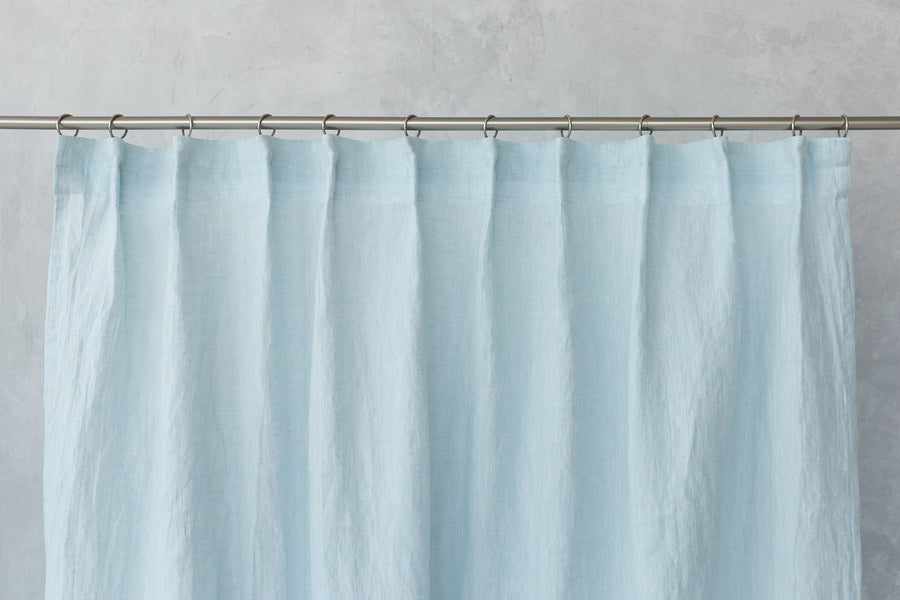 Cloudy Grey Stripe linen curtain with pleating tape and crown - Linen Couture