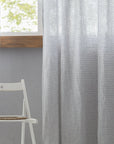 Cloudy Grey Stripe linen curtain with pleating tape and crown - Linen Couture