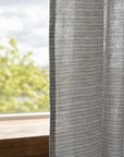 Cloudy Grey Stripe linen curtain with pleating tape and crown - Linen Couture