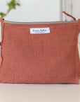 Cloudy Grey Stripe linen large makeup bag - Linen Couture